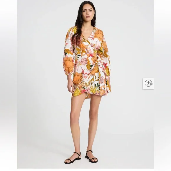 EXPRESS - Floral Linen-Blend V-Neck Tie Wrap Mini Sheath Dress - NWT SMALL - Picture 3 of 6